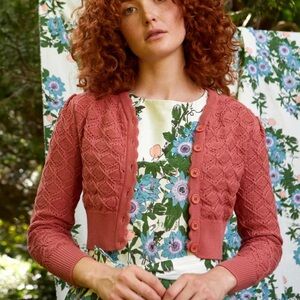 Palava Pink 100% organic cotton Leah cardigan retro 1950s 1940s style M BNWT